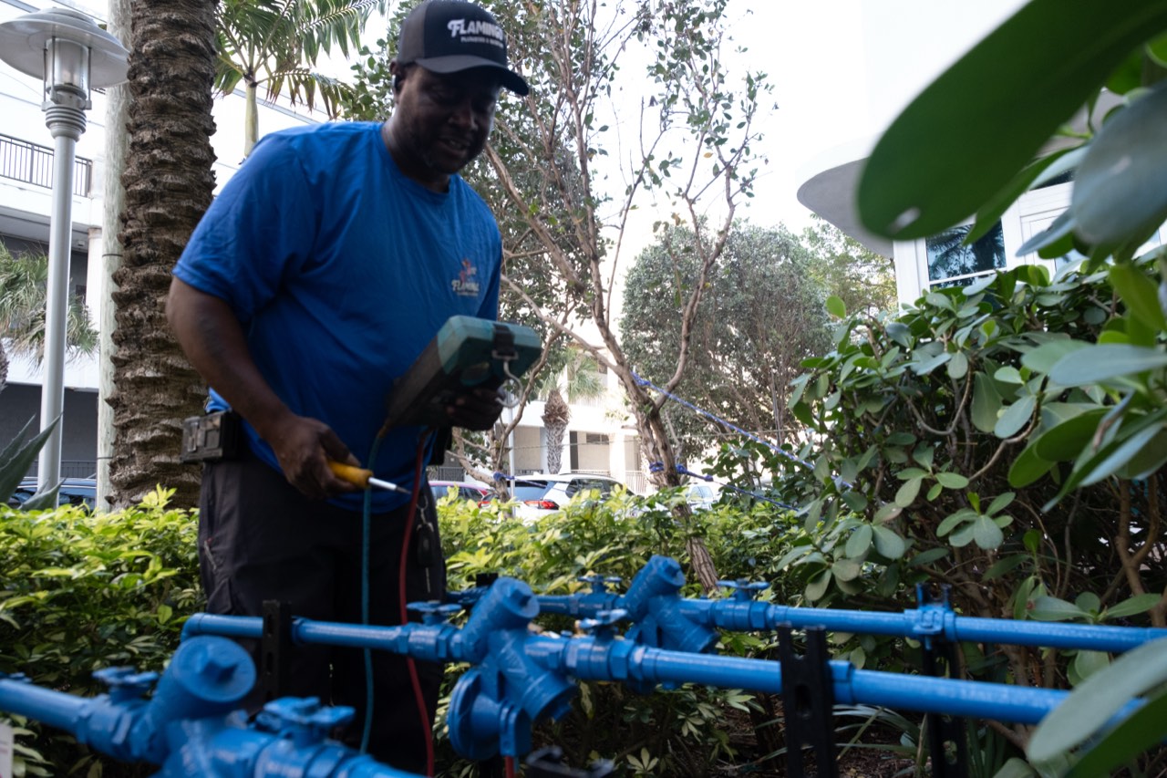 A close view of backflow testing in progress
