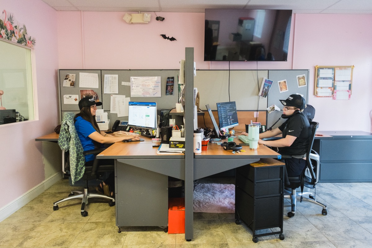 Customer service team answering phones