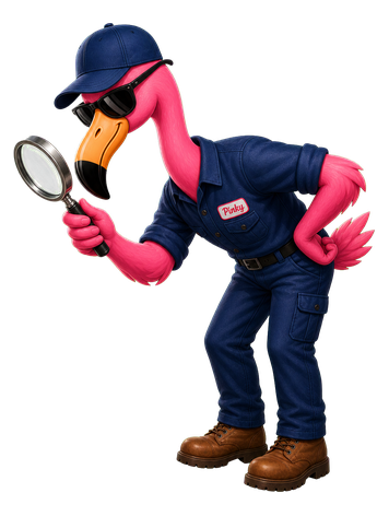 Pinky inspecting a home with a magnifying glass