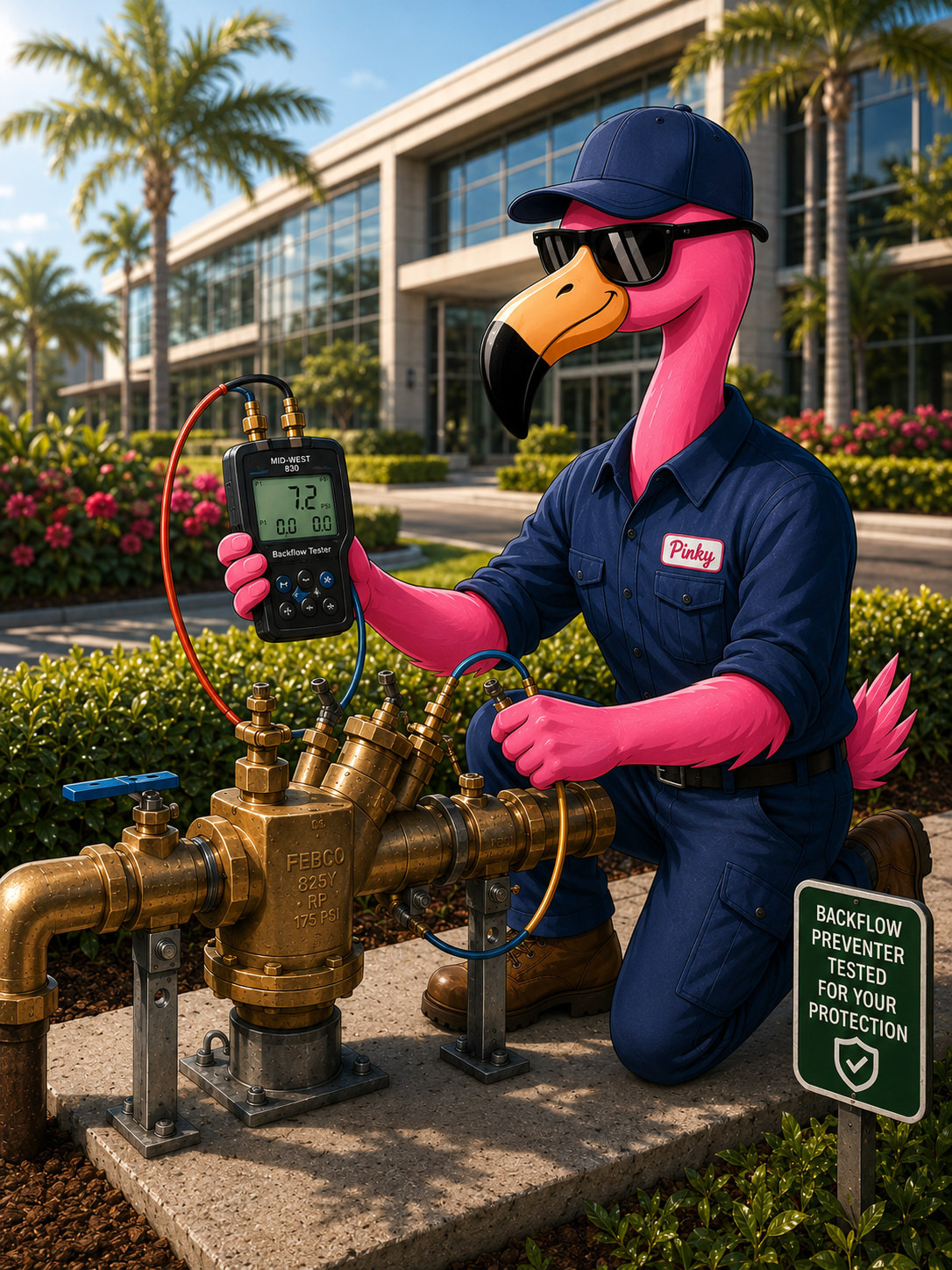 Flamingo technician at a backflow valve