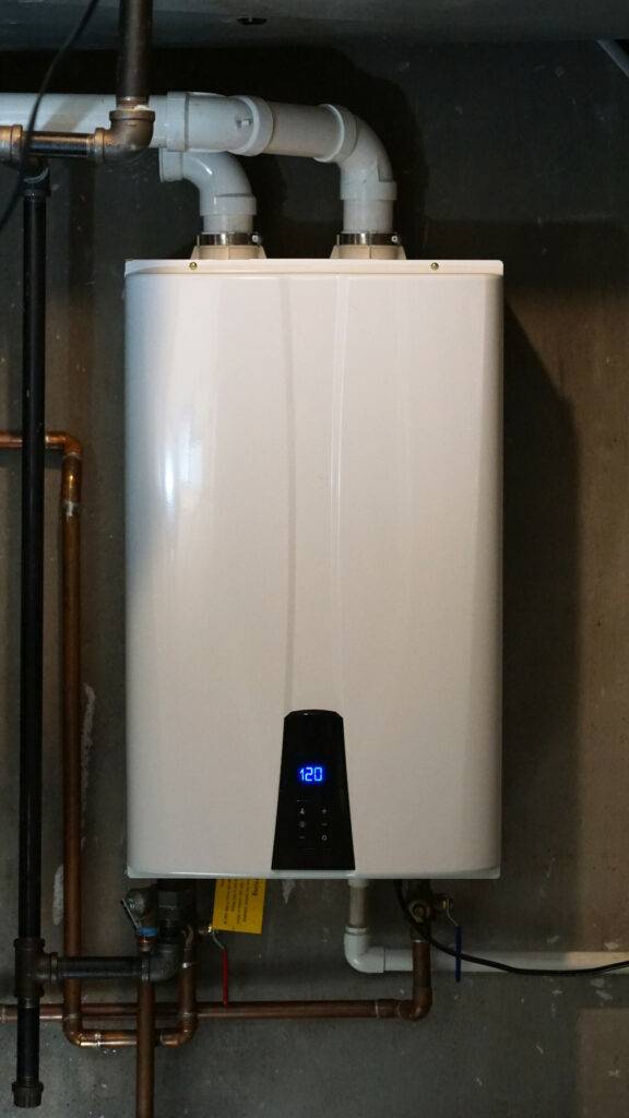 tankless water heater in basement